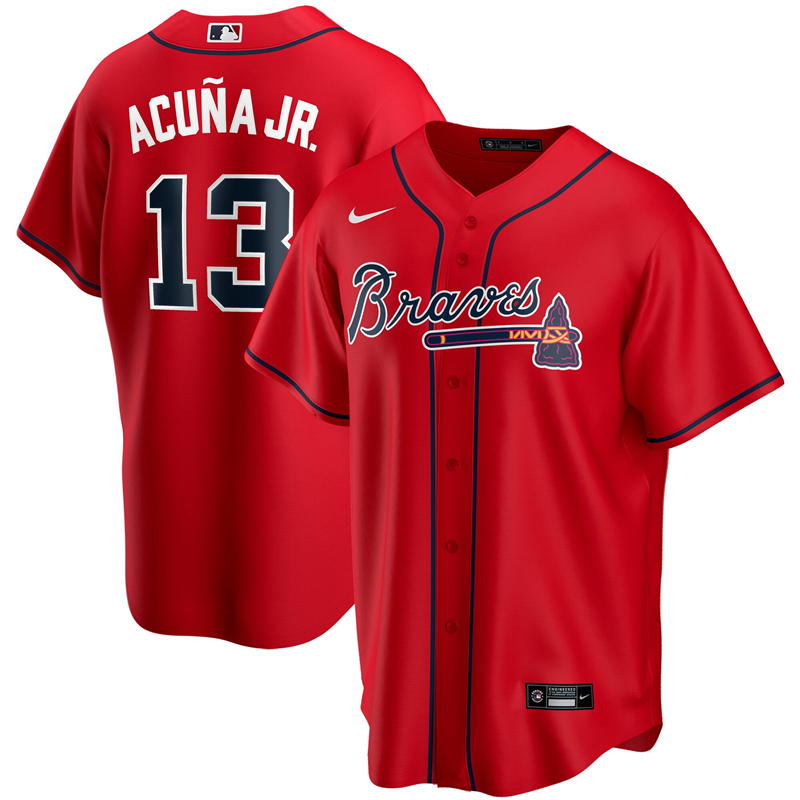 2020 MLB Men Atlanta Braves 13 Ronald Acuna Jr. Nike Red Alternate 2020 Replica Player Jersey 1